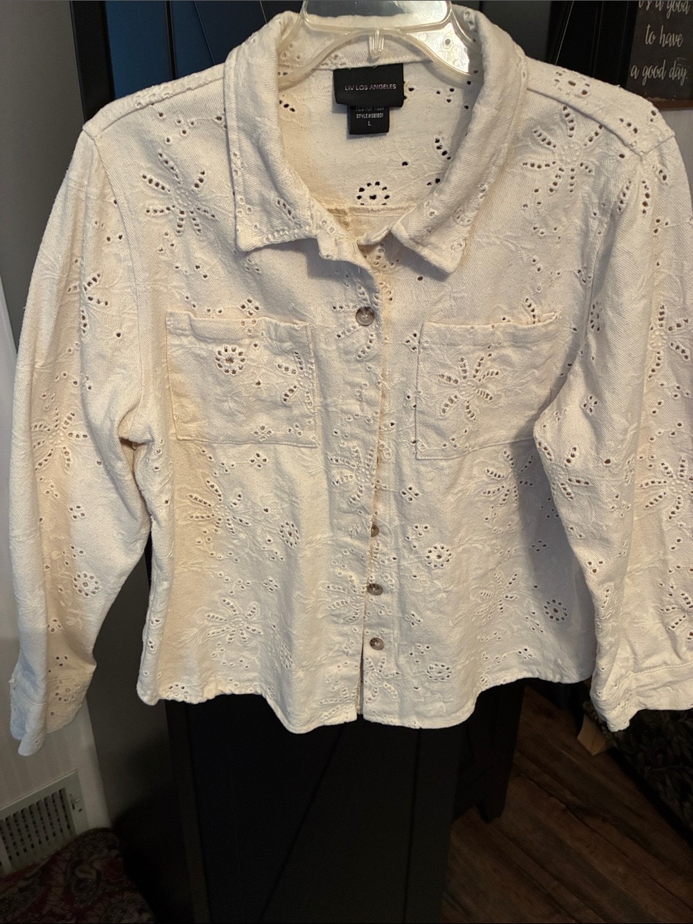Liv Los Angeles Cream Eyelet Button-Down Shirt